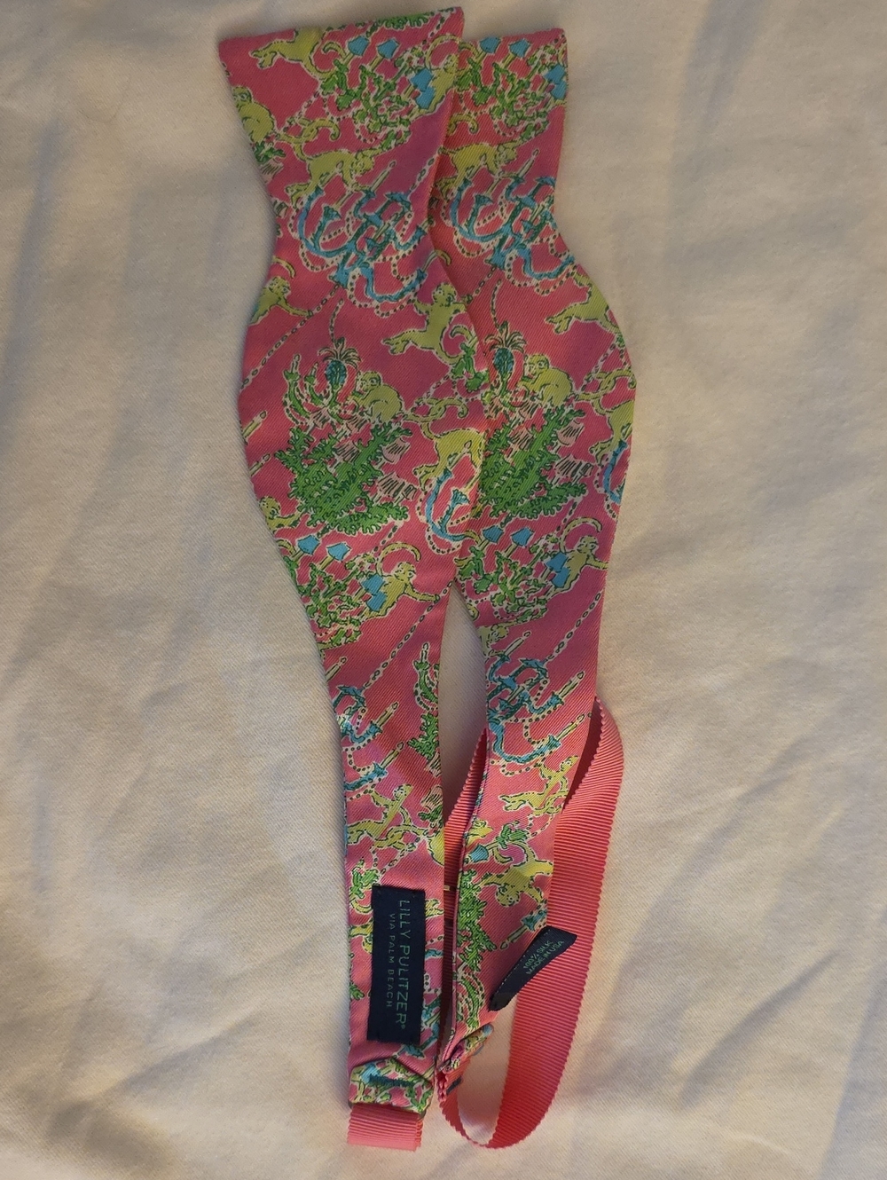 Lilly Pulitzer Pink Monkey Bow Tie with Lime & Blue Accents
